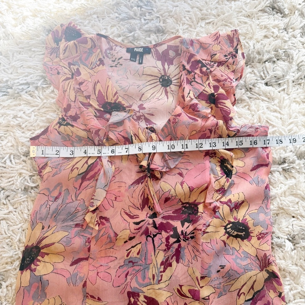 PAIGE | Cataleya Pink Multi 100% Silk sleeveless Ruffle blouse Size XXs - Picture 8 of 9